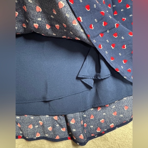 Talbots Navy Blue Red Heart Print XO Midi Slip Skirt Size 8 - Picture 8 of 16